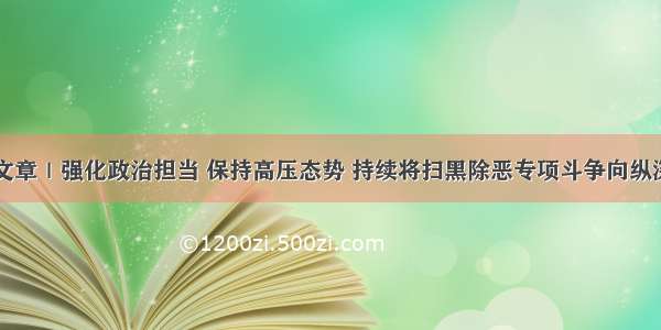 网评文章｜强化政治担当 保持高压态势 持续将扫黑除恶专项斗争向纵深推进