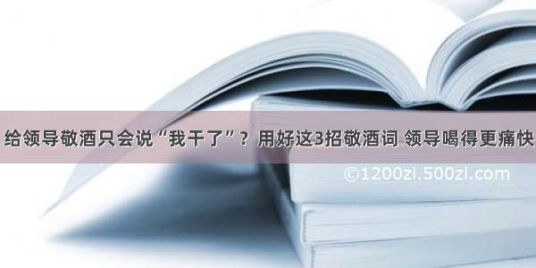 给领导敬酒只会说“我干了”？用好这3招敬酒词 领导喝得更痛快