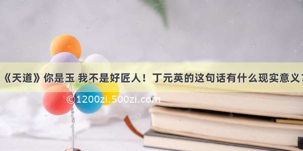 《天道》你是玉 我不是好匠人！丁元英的这句话有什么现实意义？