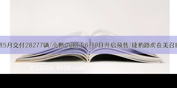 车神资讯【理想5月交付28277辆/小鹏G6将于6月9日开启预售/捷豹路虎在美召回超6000辆纯