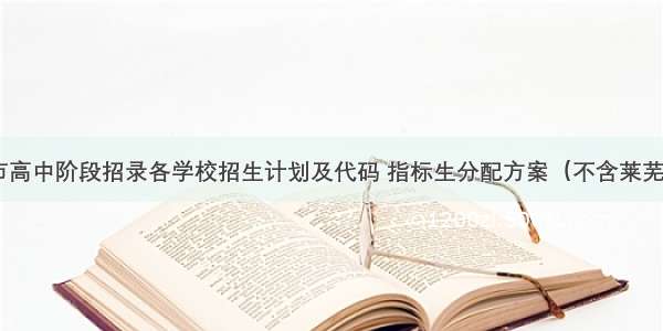 济南市高中阶段招录各学校招生计划及代码 指标生分配方案（不含莱芜 钢城）