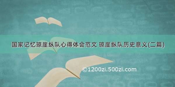 国家记忆琼崖纵队心得体会范文 琼崖纵队历史意义(二篇)