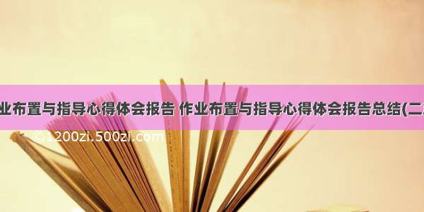 作业布置与指导心得体会报告 作业布置与指导心得体会报告总结(二篇)