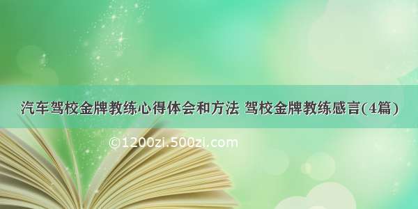 汽车驾校金牌教练心得体会和方法 驾校金牌教练感言(4篇)