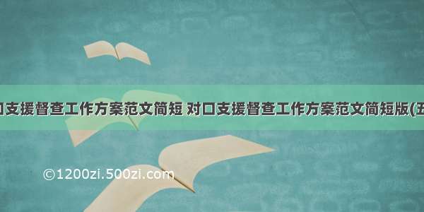 对口支援督查工作方案范文简短 对口支援督查工作方案范文简短版(五篇)