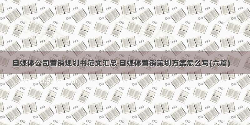 自媒体公司营销规划书范文汇总 自媒体营销策划方案怎么写(六篇)