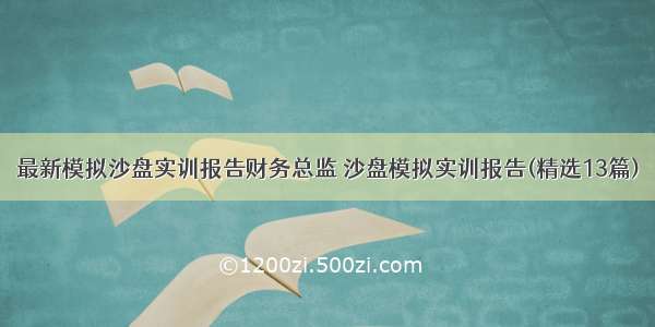 最新模拟沙盘实训报告财务总监 沙盘模拟实训报告(精选13篇)