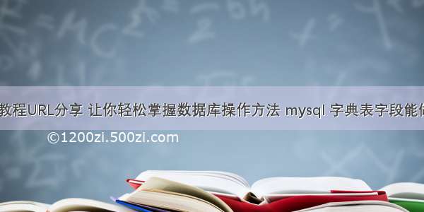 MySQL使用教程URL分享 让你轻松掌握数据库操作方法 mysql 字典表字段能做索引字段吗