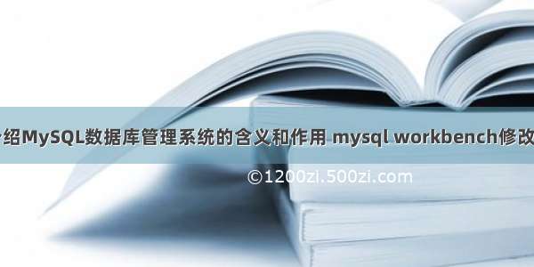 详细介绍MySQL数据库管理系统的含义和作用 mysql workbench修改字符集