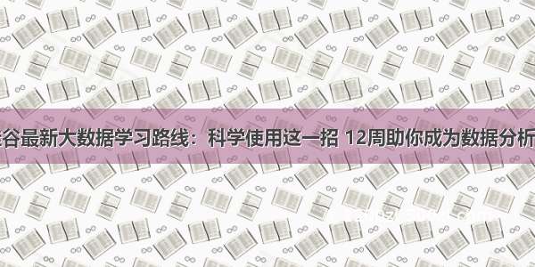 硅谷最新大数据学习路线：科学使用这一招 12周助你成为数据分析师