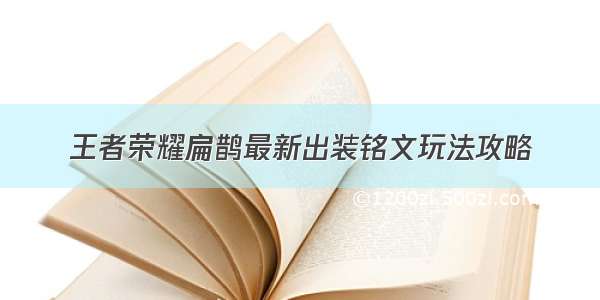 王者荣耀扁鹊最新出装铭文玩法攻略