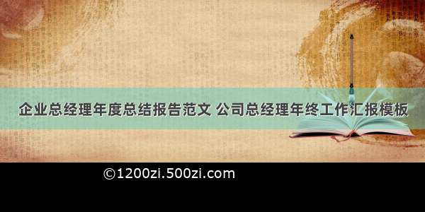 企业总经理年度总结报告范文 公司总经理年终工作汇报模板