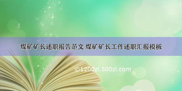 煤矿矿长述职报告范文 煤矿矿长工作述职汇报模板