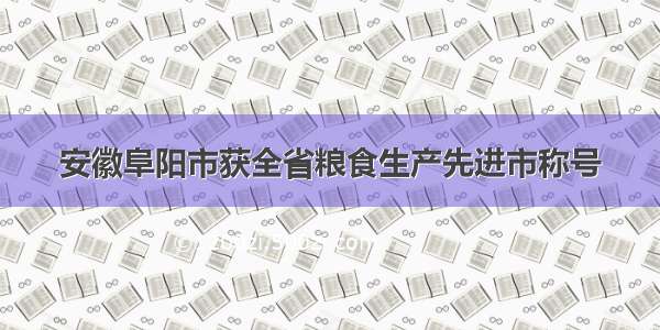 安徽阜阳市获全省粮食生产先进市称号