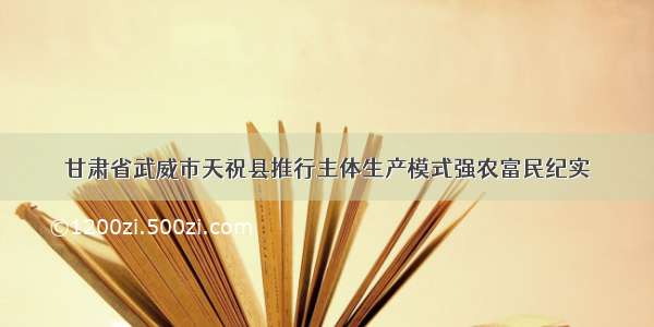 甘肃省武威市天祝县推行主体生产模式强农富民纪实