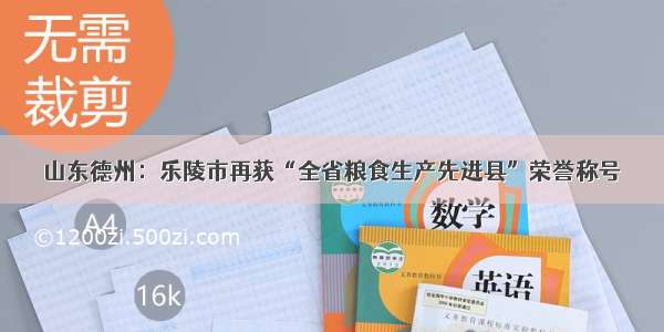 山东德州：乐陵市再获“全省粮食生产先进县”荣誉称号