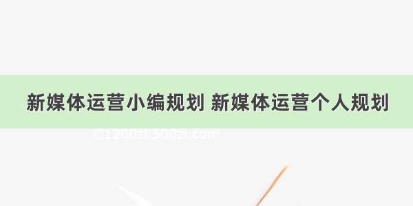 新媒体运营小编规划 新媒体运营个人规划