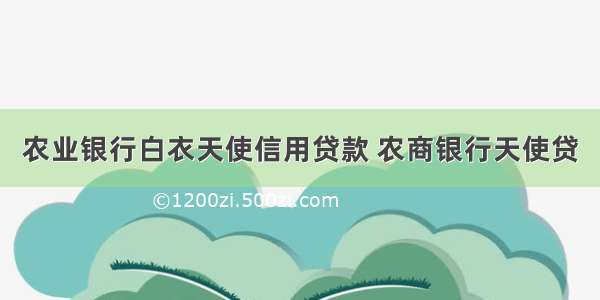 农业银行白衣天使信用贷款 农商银行天使贷