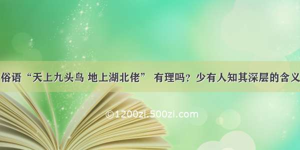 俗语“天上九头鸟 地上湖北佬” 有理吗？少有人知其深层的含义