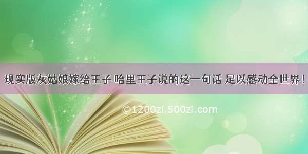 现实版灰姑娘嫁给王子 哈里王子说的这一句话 足以感动全世界！