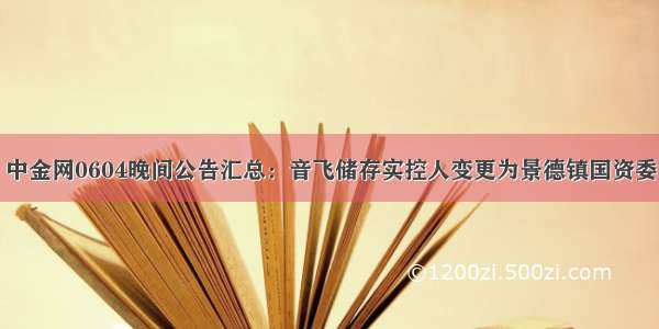 中金网0604晚间公告汇总：音飞储存实控人变更为景德镇国资委