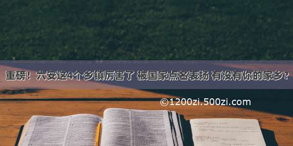 重磅！六安这4个乡镇厉害了 被国家点名表扬 有没有你的家乡？