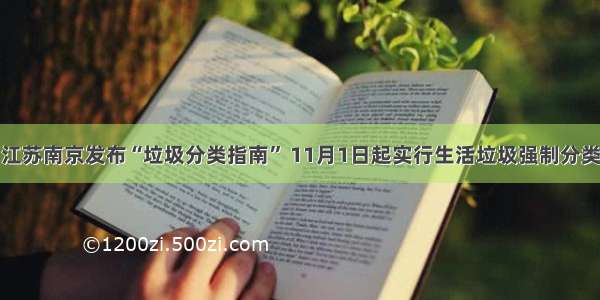 江苏南京发布“垃圾分类指南” 11月1日起实行生活垃圾强制分类