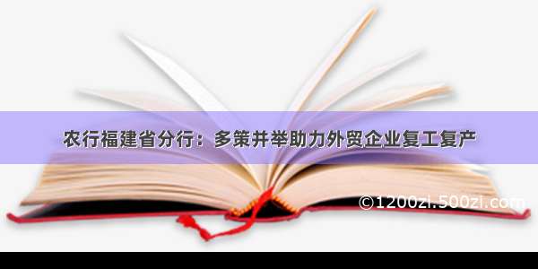 农行福建省分行：多策并举助力外贸企业复工复产