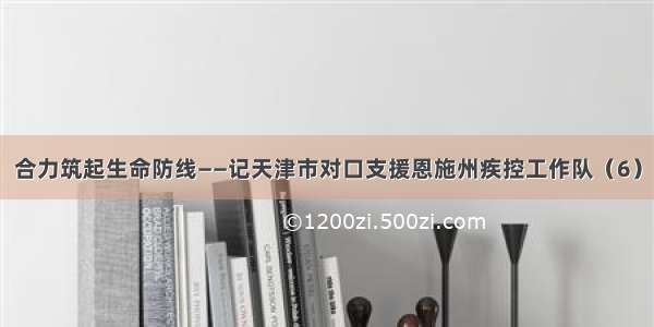 合力筑起生命防线——记天津市对口支援恩施州疾控工作队（6）