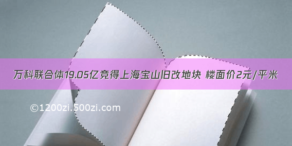 万科联合体19.05亿竞得上海宝山旧改地块 楼面价2元/平米