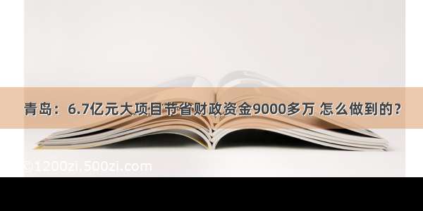 青岛：6.7亿元大项目节省财政资金9000多万 怎么做到的？