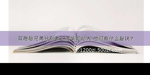 双胞胎兄弟分别考上清华和北大 他们有什么秘诀？