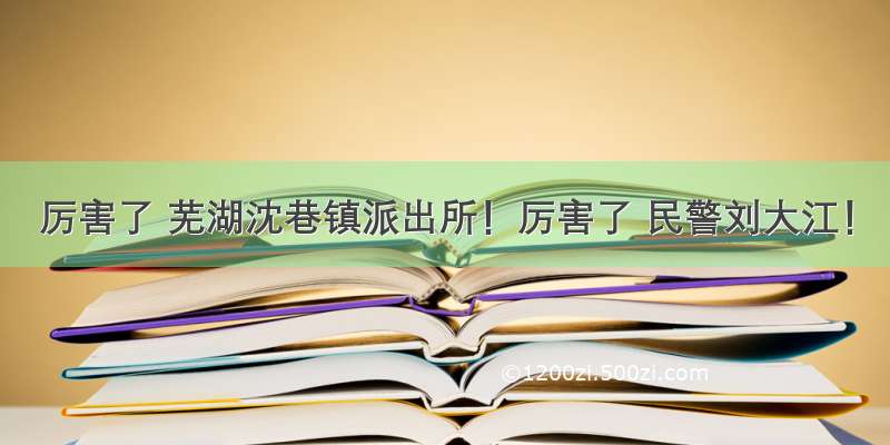 厉害了 芜湖沈巷镇派出所！厉害了 民警刘大江！