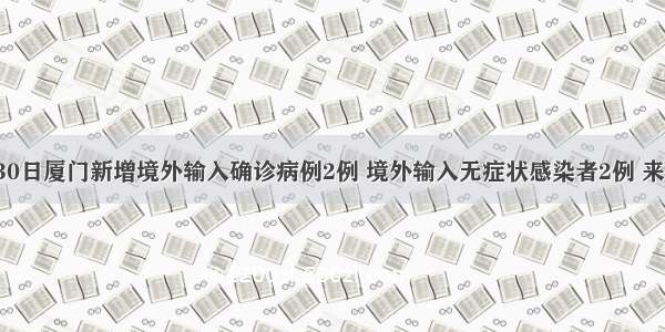 快讯！8月30日厦门新增境外输入确诊病例2例 境外输入无症状感染者2例 来自菲律宾及