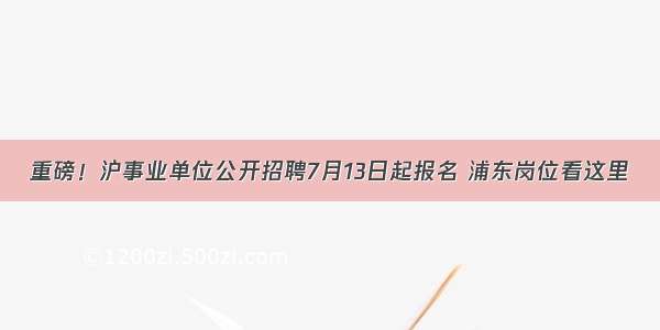 重磅！沪事业单位公开招聘7月13日起报名 浦东岗位看这里