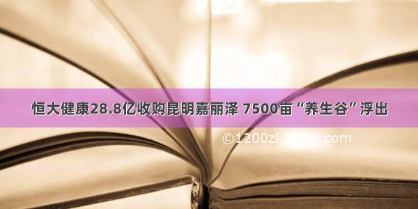 恒大健康28.8亿收购昆明嘉丽泽 7500亩“养生谷”浮出