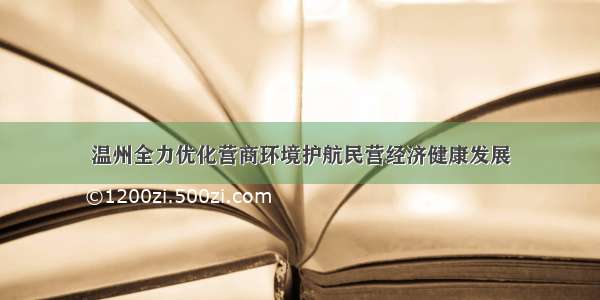 温州全力优化营商环境护航民营经济健康发展