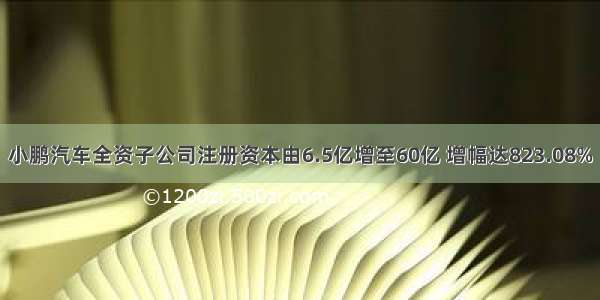 小鹏汽车全资子公司注册资本由6.5亿增至60亿 增幅达823.08%