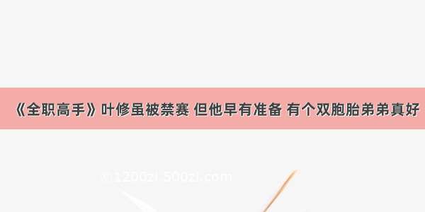 《全职高手》叶修虽被禁赛 但他早有准备 有个双胞胎弟弟真好