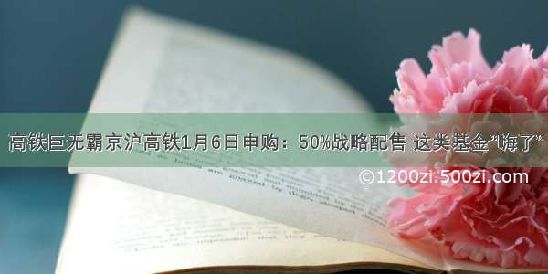 高铁巨无霸京沪高铁1月6日申购：50%战略配售 这类基金“嗨了”