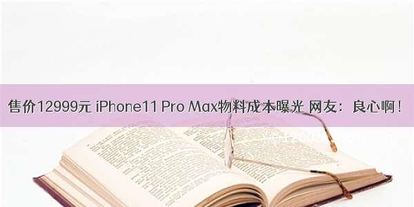 售价12999元 iPhone11 Pro Max物料成本曝光 网友：良心啊！