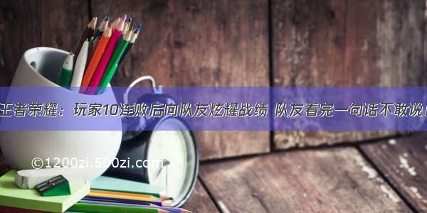 王者荣耀：玩家10连败后向队友炫耀战绩 队友看完一句话不敢说！