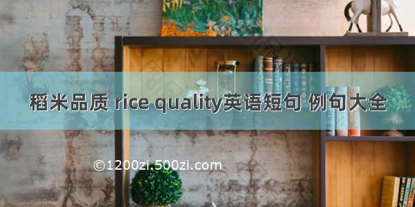 稻米品质 rice quality英语短句 例句大全