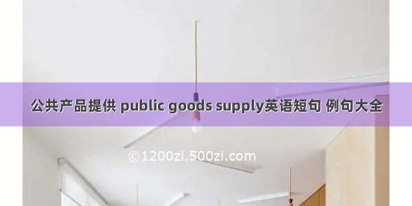 公共产品提供 public goods supply英语短句 例句大全