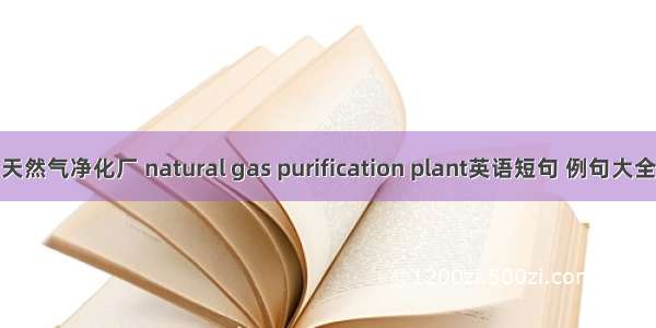 天然气净化厂 natural gas purification plant英语短句 例句大全