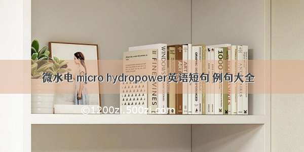 微水电 micro hydropower英语短句 例句大全
