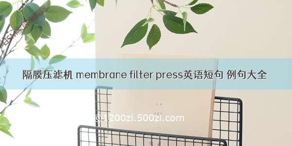 隔膜压滤机 membrane filter press英语短句 例句大全