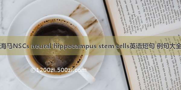 海马NSCs neural hippocampus stem cells英语短句 例句大全