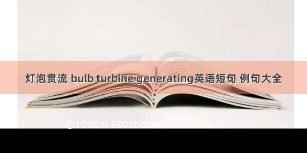 灯泡贯流 bulb turbine generating英语短句 例句大全