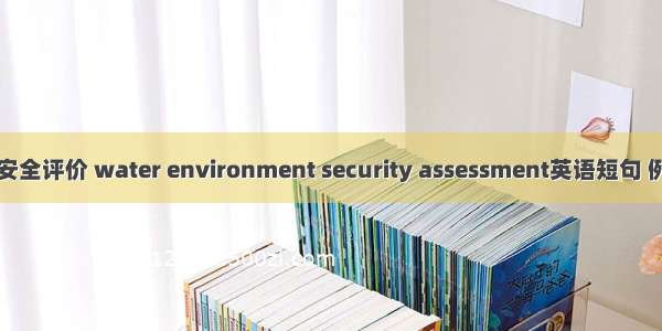 水环境安全评价 water environment security assessment英语短句 例句大全